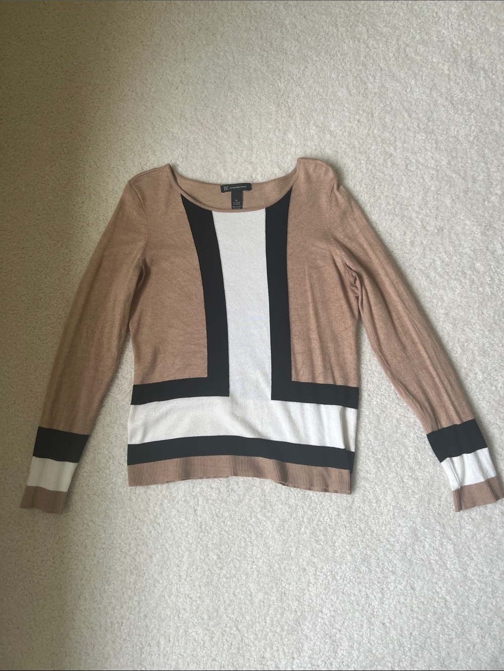 INC International Concepts Tan, Black & White Panel Scoopneck Sweater